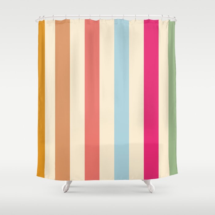 Retro French Rainbow Stripes Shower Curtain Gallery Image 1