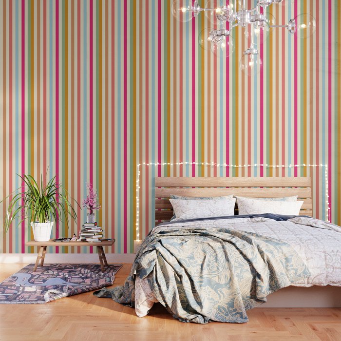 Retro French Rainbow Stripes Wallpaper Gallery Image 3