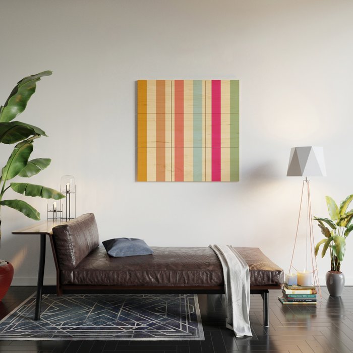 Retro French Rainbow Stripes Wood Wall Art Gallery Image 2