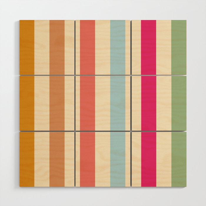 Retro French Rainbow Stripes Wood Wall Art Gallery Image 1