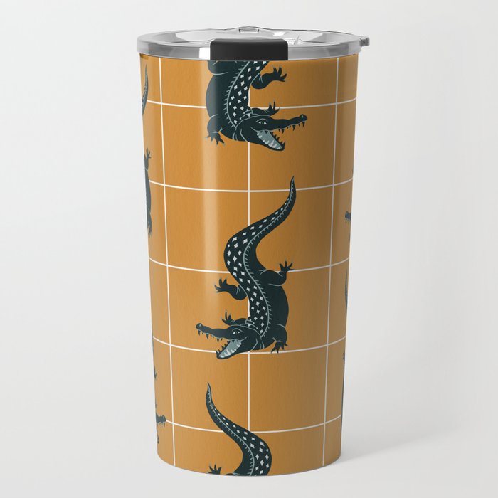 Crocodile - Teal & Ochre Travel Mug Gallery Image 1
