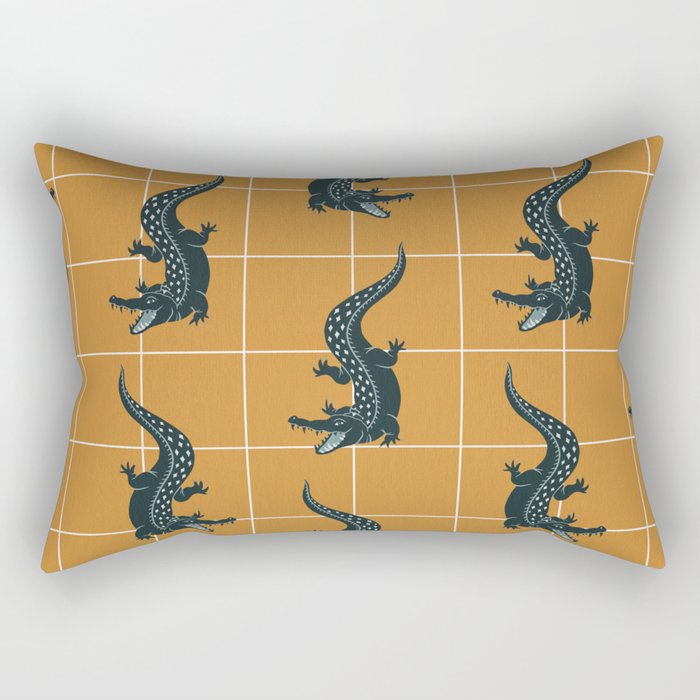 Crocodile - Teal & Ochre Rectangular Pillow Gallery Image 2