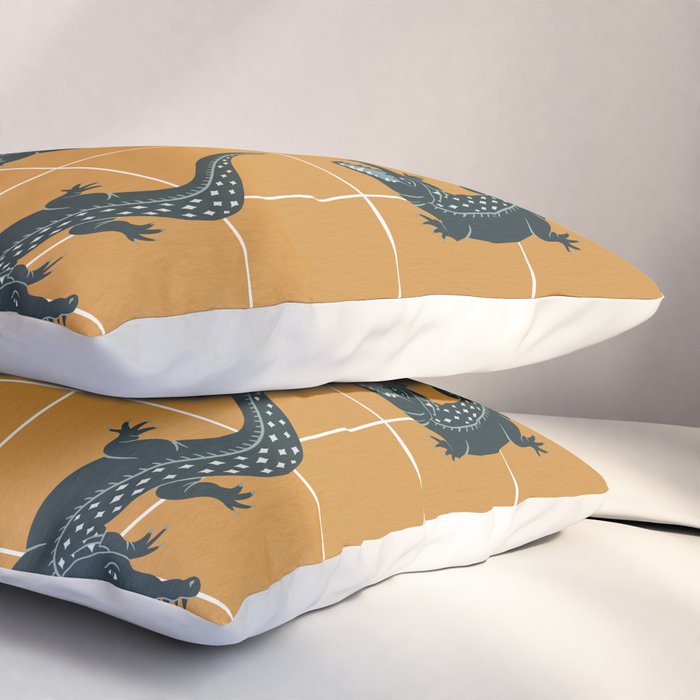 Crocodile - Teal & Ochre Pillow Sham Gallery Image 3