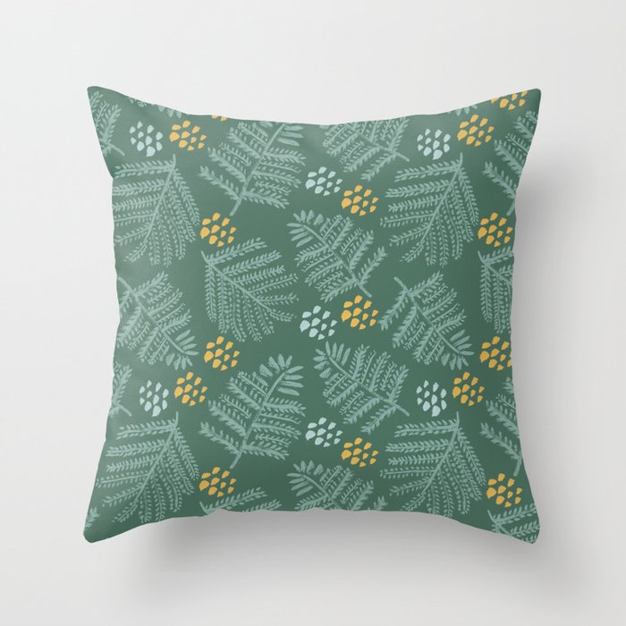 Winter & Woodsy Pine Trees in Forest Green Throw Pillow Gallery Image 1