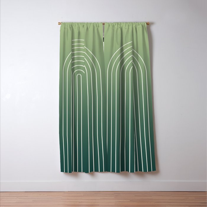 Ombre Arch XIV Green Gradient Modern Geometric Lines Window Curtain Gallery Image 3
