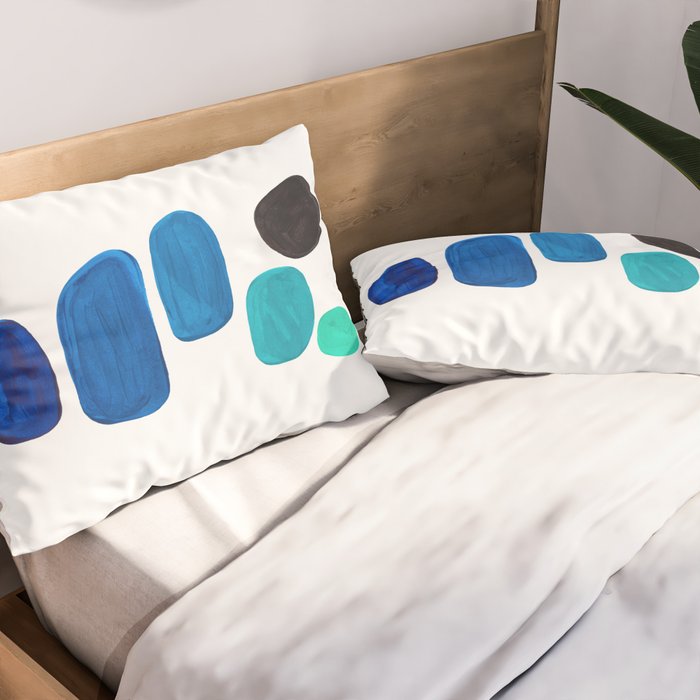 Colorful Mid Century Modern Pop Art Minimalist Style Teal Blue Aquamarine Bubbles White Background Pillow Sham Gallery Image 2
