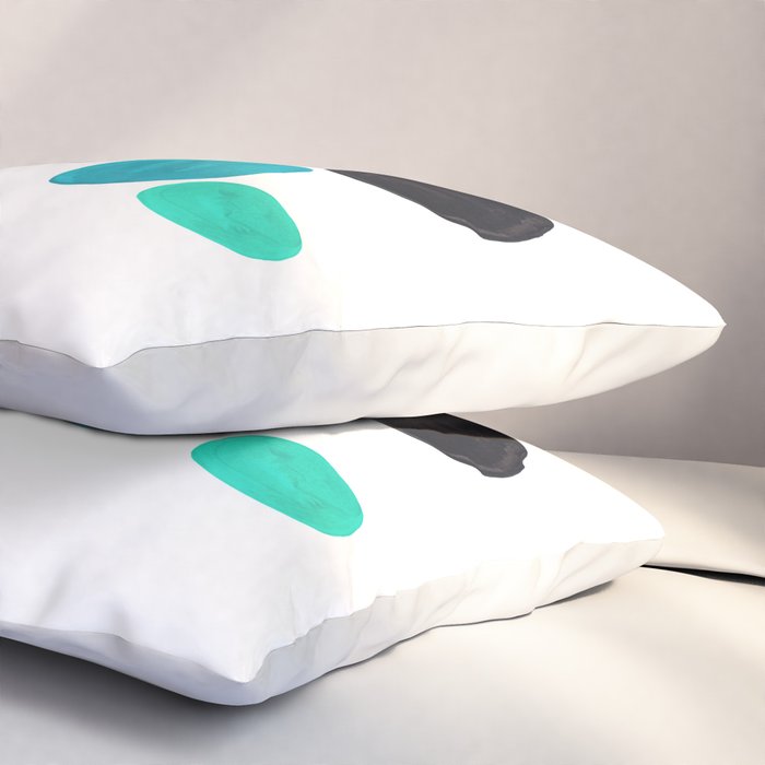Colorful Mid Century Modern Pop Art Minimalist Style Teal Blue Aquamarine Bubbles White Background Pillow Sham Gallery Image 3