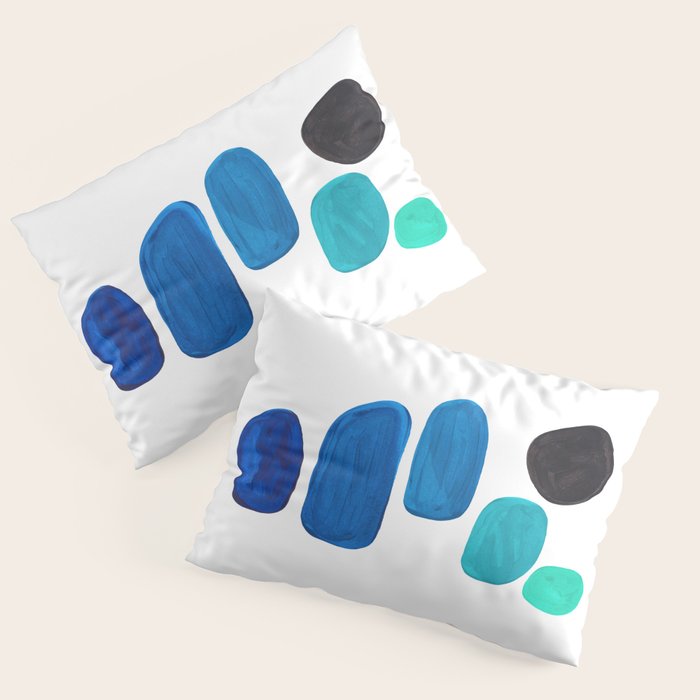 Colorful Mid Century Modern Pop Art Minimalist Style Teal Blue Aquamarine Bubbles White Background Pillow Sham Gallery Image 3