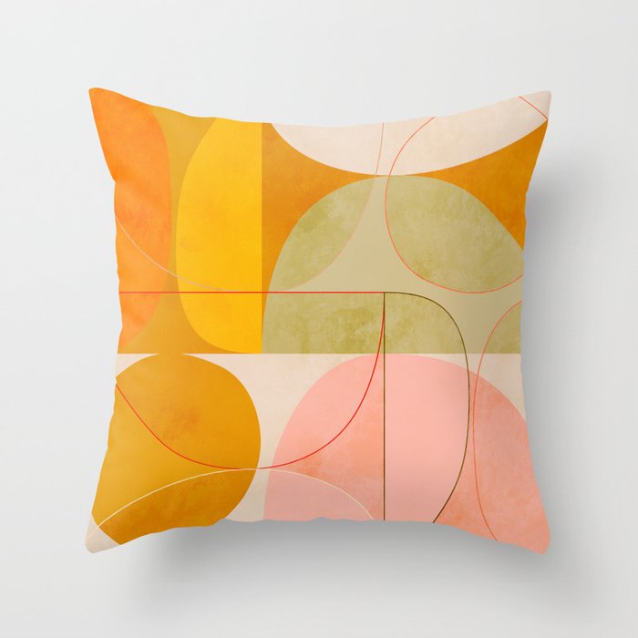 mid century geometric lines curry pink abstract art Throw Pillow Gallery Image 6