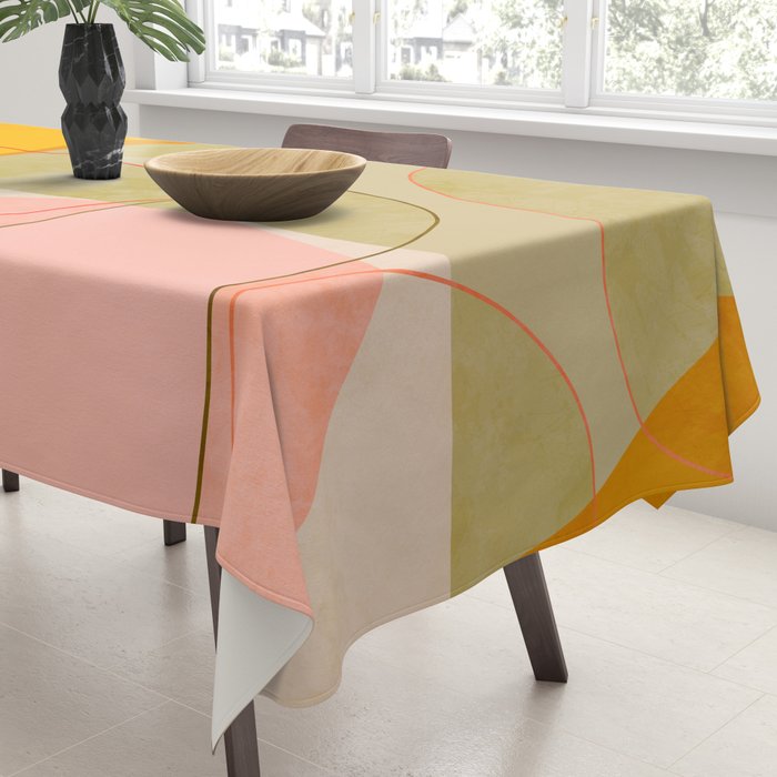 mid century geometric lines curry pink abstract art Tablecloth Gallery Image 3