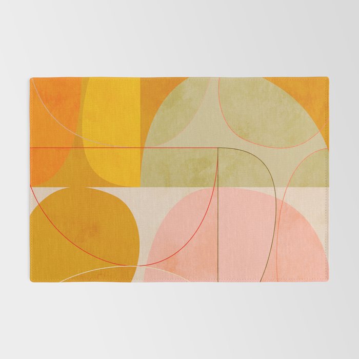 mid century geometric lines curry pink abstract art Rug Gallery Image 2