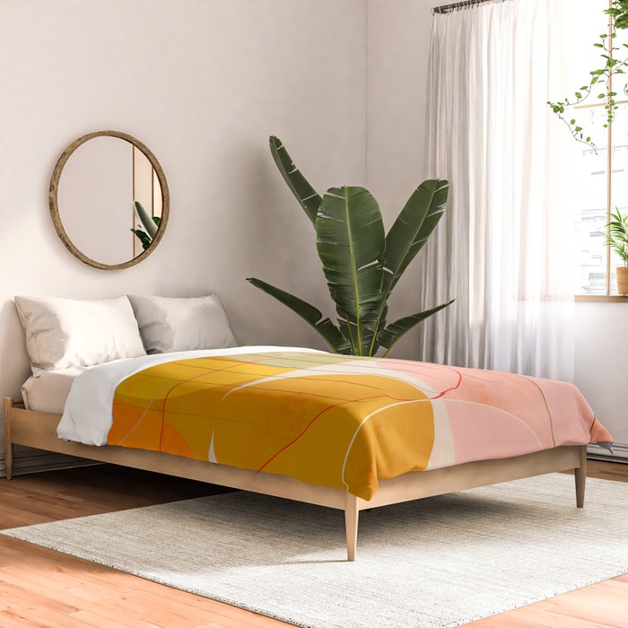 mid century geometric lines curry pink abstract art Comforter Gallery Image 2