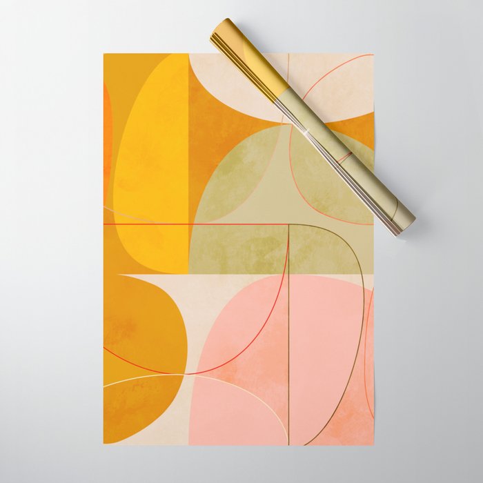 mid century geometric lines curry pink abstract art Wrapping Paper Gallery Image 1