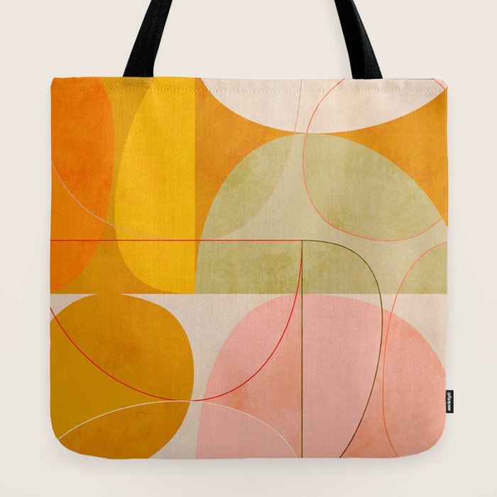 mid century geometric lines curry pink abstract art Tote Bag Gallery Image 2