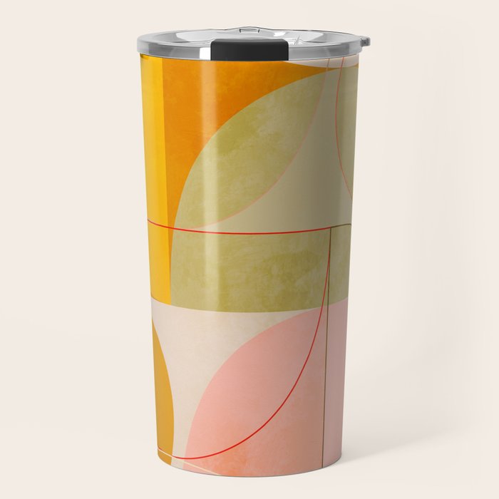 mid century geometric lines curry pink abstract art Travel Mug Gallery Image 1