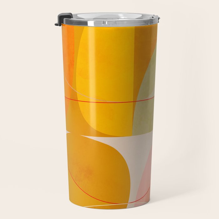 mid century geometric lines curry pink abstract art Travel Mug Gallery Image 3