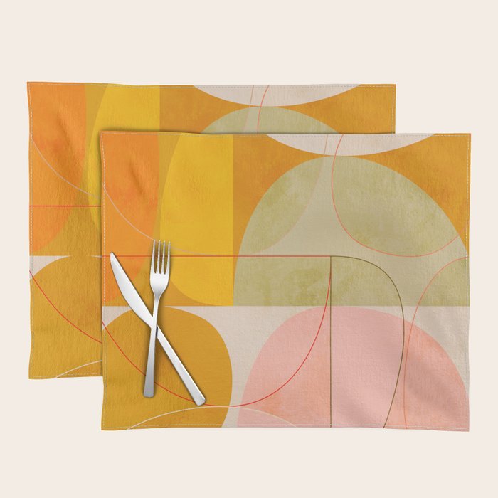 mid century geometric lines curry pink abstract art Placemat Gallery Image 1
