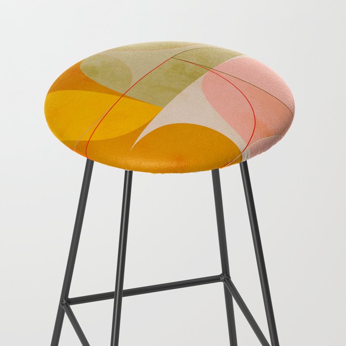 mid century geometric lines curry pink abstract art Stool Gallery Image 2