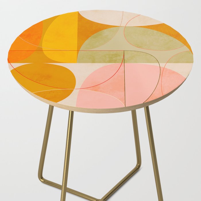 mid century geometric lines curry pink abstract art Side Table Gallery Image 2