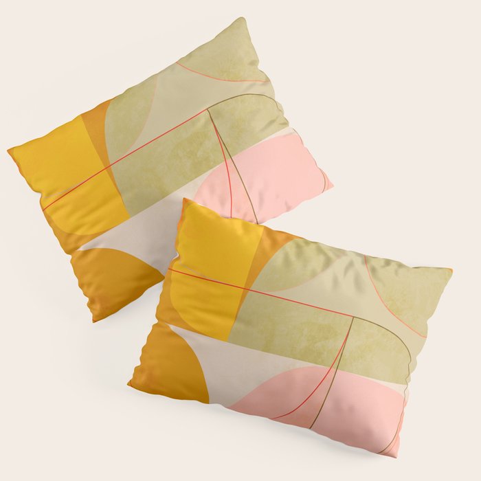 mid century geometric lines curry pink abstract art Pillow Sham Gallery Image 1