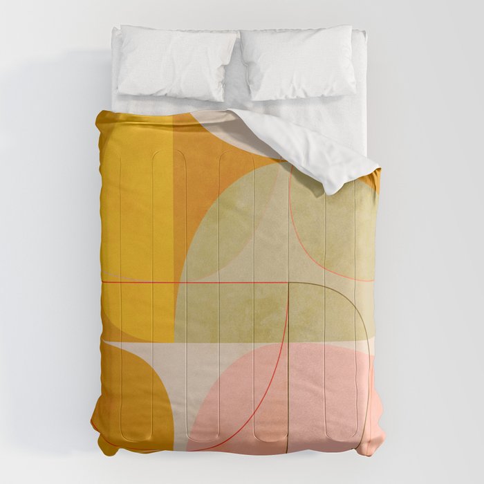mid century geometric lines curry pink abstract art Comforter Gallery Image 6
