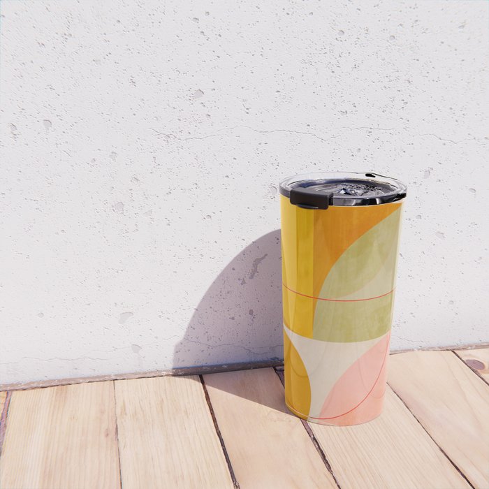 mid century geometric lines curry pink abstract art Travel Mug Gallery Image 4