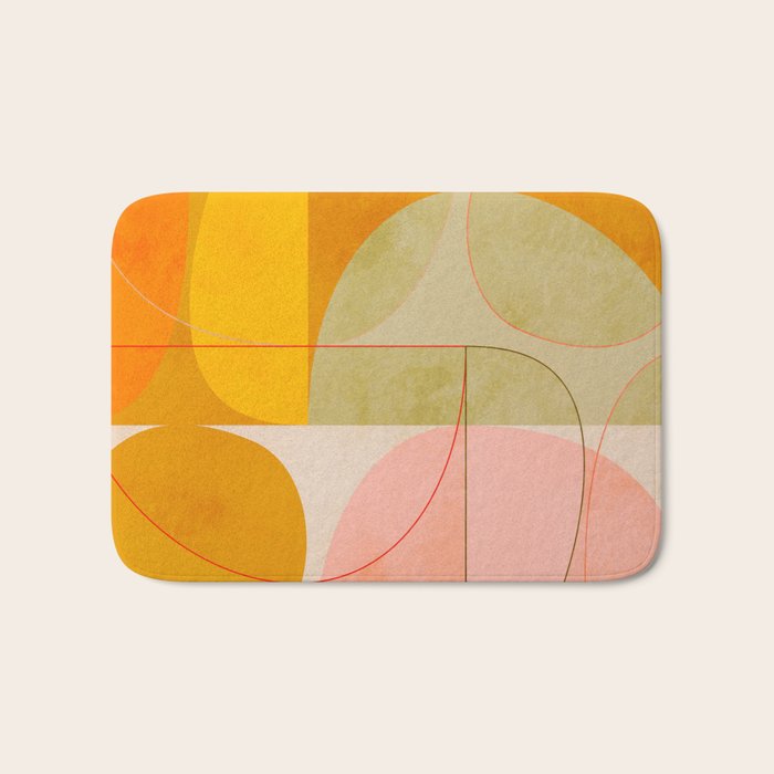 mid century geometric lines curry pink abstract art Bath Mat Gallery Image 1