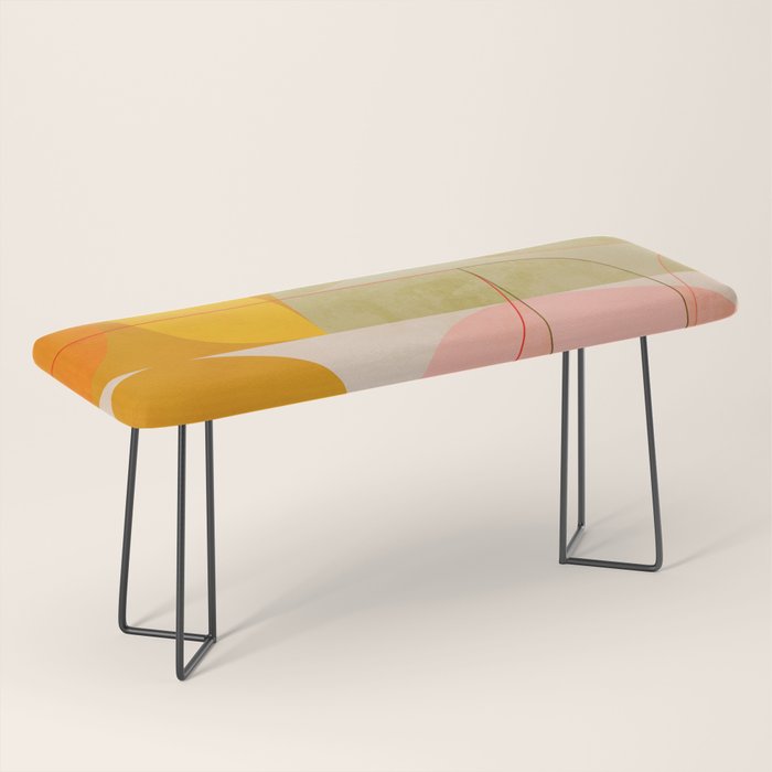 mid century geometric lines curry pink abstract art Bench Gallery Image 1