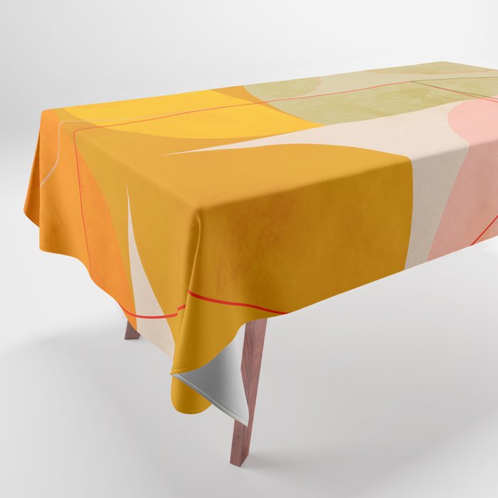 mid century geometric lines curry pink abstract art Tablecloth Gallery Image 1