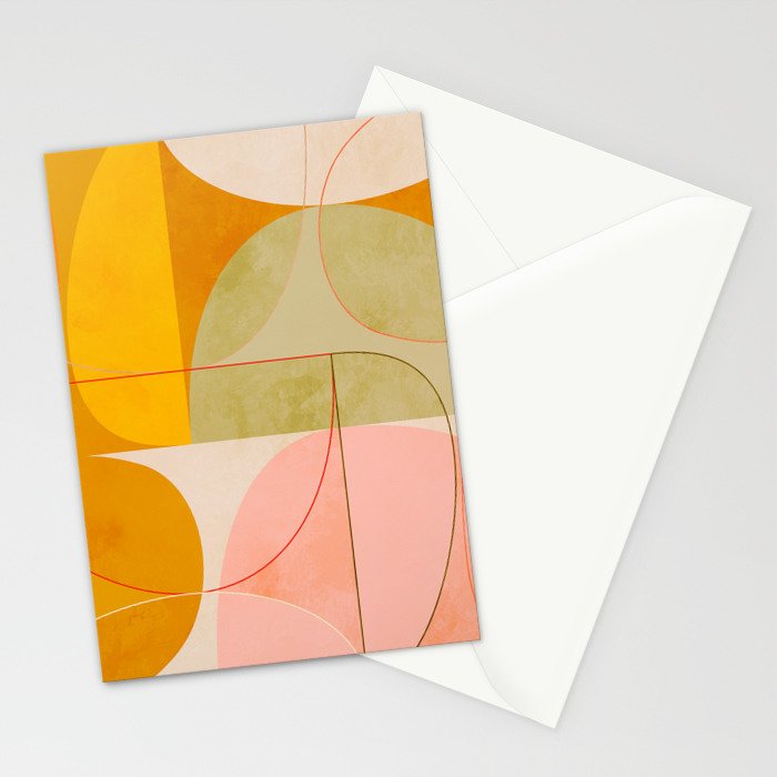 mid century geometric lines curry pink abstract art Stationery Card Gallery Image 2