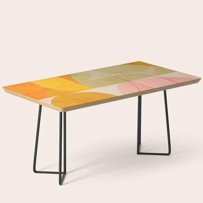 mid century geometric lines curry pink abstract art Coffee Table Gallery Image 1