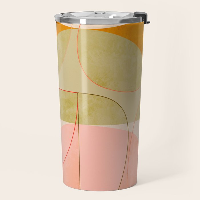 mid century geometric lines curry pink abstract art Travel Mug Gallery Image 2