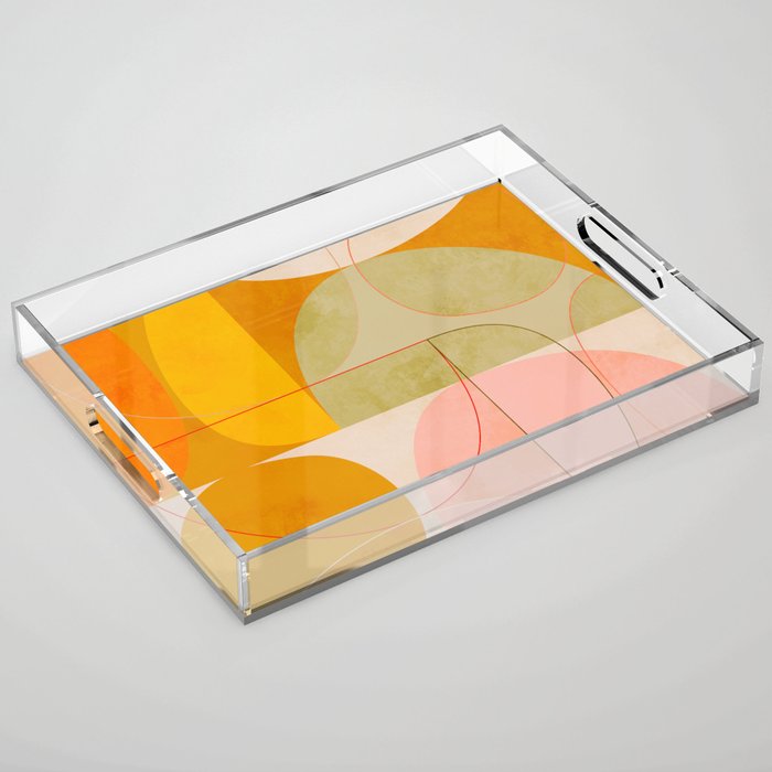 mid century geometric lines curry pink abstract art Acrylic Tray Gallery Image 1