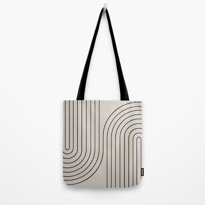 Minimal Line Curvature XCVI Vintage Creme & Black Mid Century Modern Arch Abstract Tote Bag Gallery Image 2