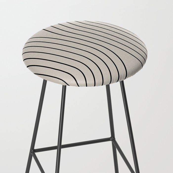 Minimal Line Curvature XCVI Vintage Creme & Black Mid Century Modern Arch Abstract Stool Gallery Image 2
