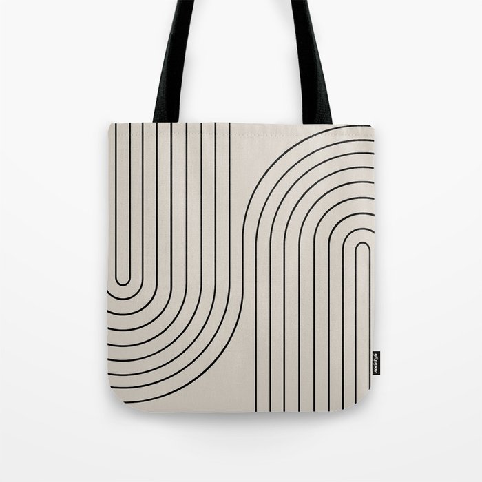 Minimal Line Curvature XCVI Vintage Creme & Black Mid Century Modern Arch Abstract Tote Bag Gallery Image 1