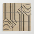 Minimal Line Curvature XCVI Vintage Creme & Black Mid Century Modern Arch Abstract Wood Wall Art Gallery Image 1