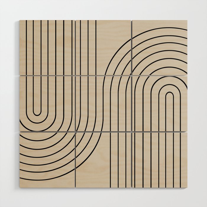 Minimal Line Curvature XCVI Vintage Creme & Black Mid Century Modern Arch Abstract Wood Wall Art Gallery Image 1