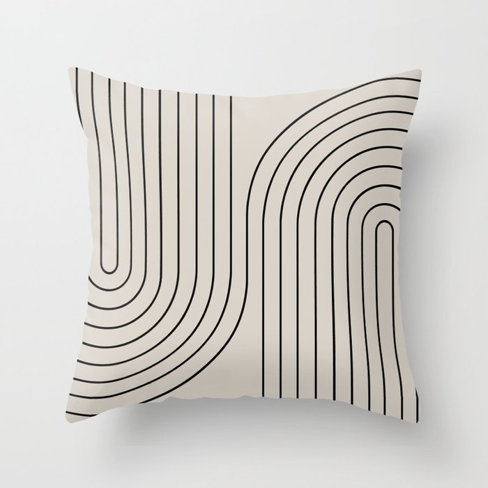 Minimal Line Curvature XCVI Vintage Creme & Black Mid Century Modern Arch Abstract Throw Pillow Gallery Image 6