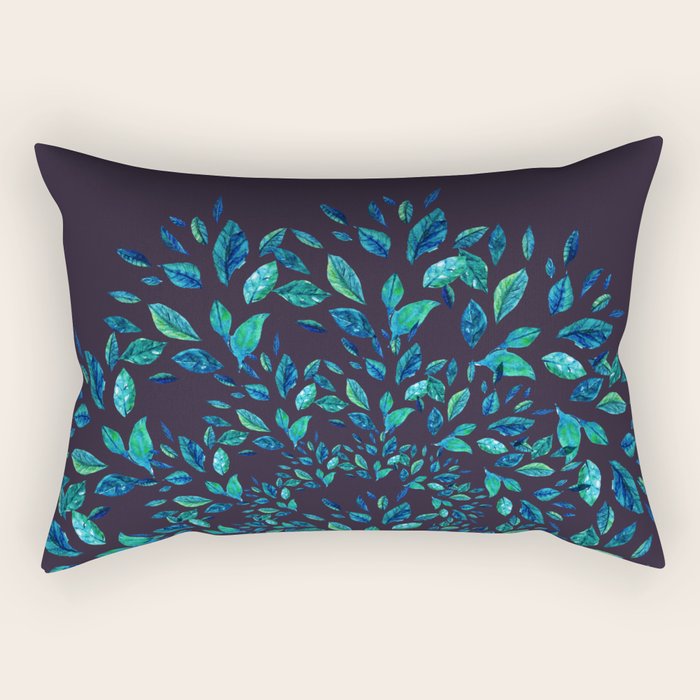 Blue Leaves Mandala Rectangular Pillow Gallery Image 2