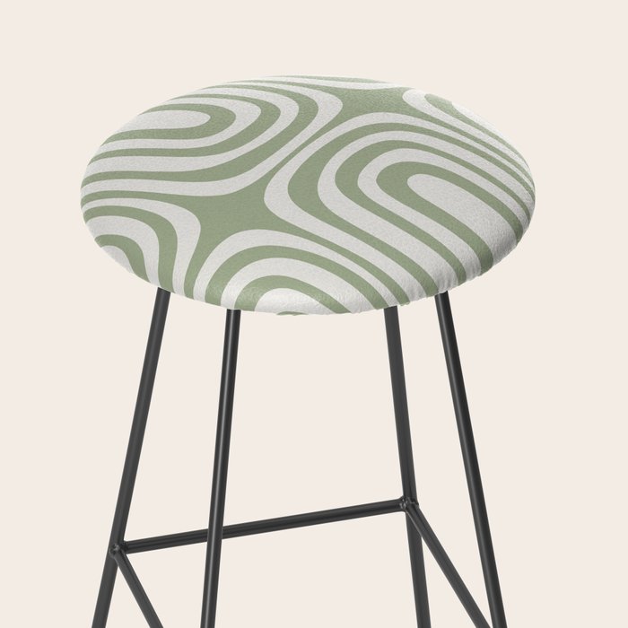 Midcentury Modern Confaab Abstract Pattern in Sage Green and Off White Stool Gallery Image 2