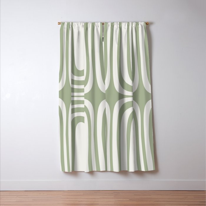 Midcentury Modern Confaab Abstract Pattern in Sage Green and Off White Window Curtain Gallery Image 3