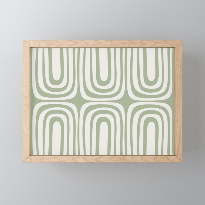 Midcentury Modern Confaab Abstract Pattern in Sage Green and Off White Mini Art Print Gallery Image 1