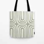 Midcentury Modern Confaab Abstract Pattern in Sage Green and Off White Tote Bag Gallery Image 1