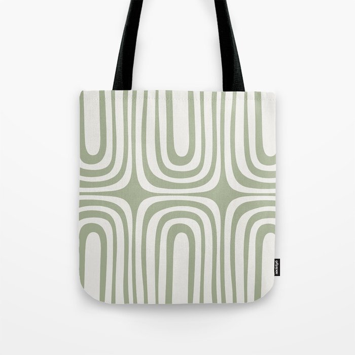 Midcentury Modern Confaab Abstract Pattern in Sage Green and Off White Tote Bag Gallery Image 1