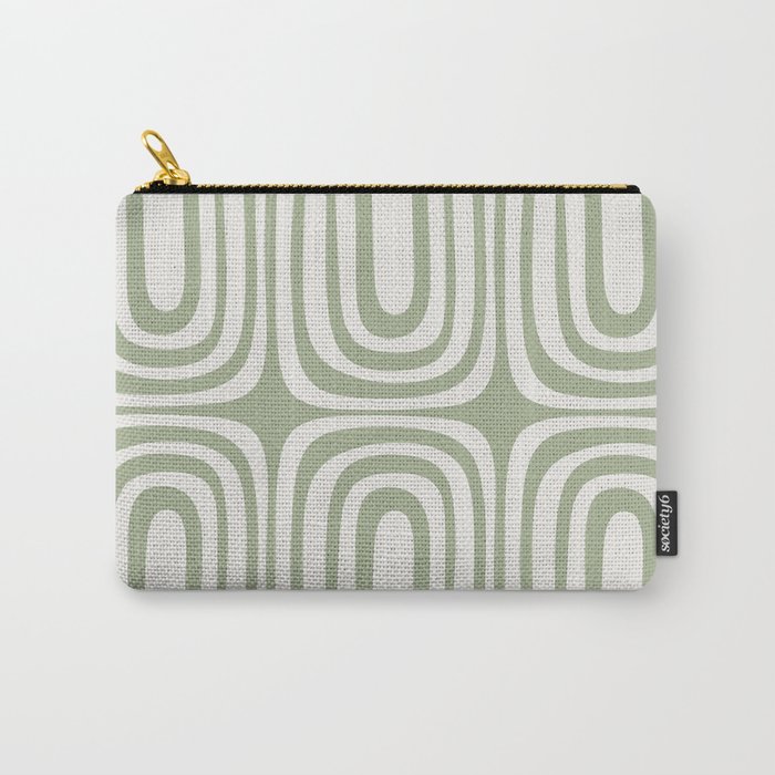Midcentury Modern Confaab Abstract Pattern in Sage Green and Off White Carry All Pouch Gallery Image 1