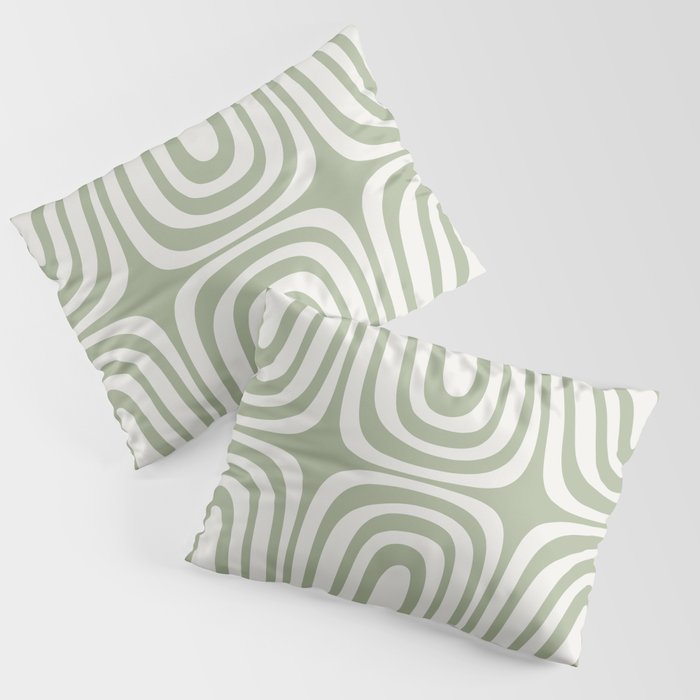 Midcentury Modern Confaab Abstract Pattern in Sage Green and Off White Pillow Sham Gallery Image 3