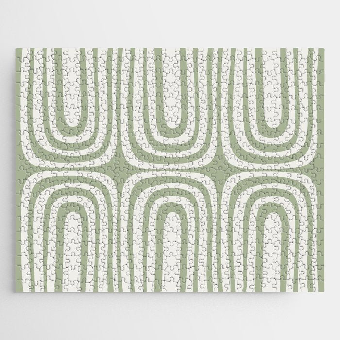 Midcentury Modern Confaab Abstract Pattern in Sage Green and Off White Jigsaw Puzzle Gallery Image 1