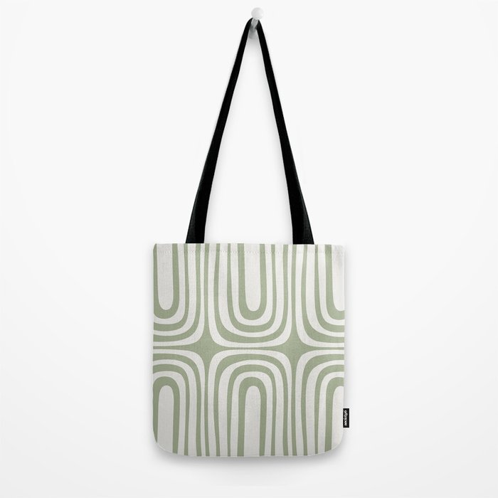 Midcentury Modern Confaab Abstract Pattern in Sage Green and Off White Tote Bag Gallery Image 2