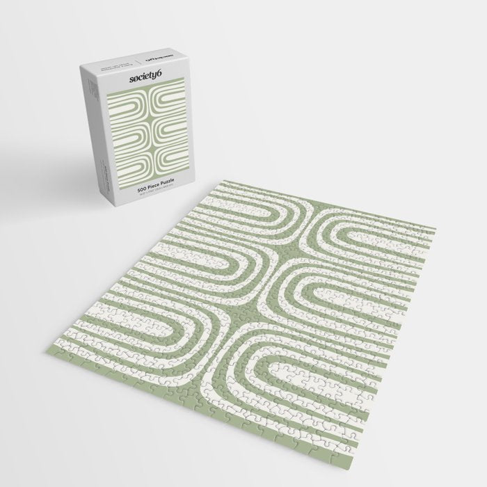 Midcentury Modern Confaab Abstract Pattern in Sage Green and Off White Jigsaw Puzzle Gallery Image 2